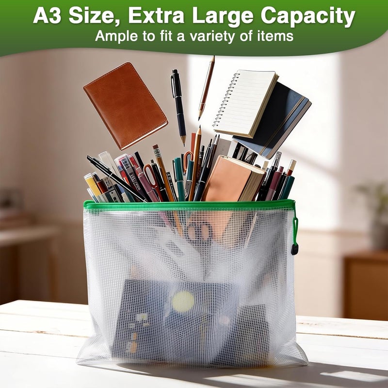 Umriox 24 Pack 12 Colors Zipper Pouches for Organizing, A3 Size (16.9 x 12.4), Big Mesh Bags, Zipper Bags for Puzzles & Board Game Storage, Office Supplies Travel Toiletries - Image 2